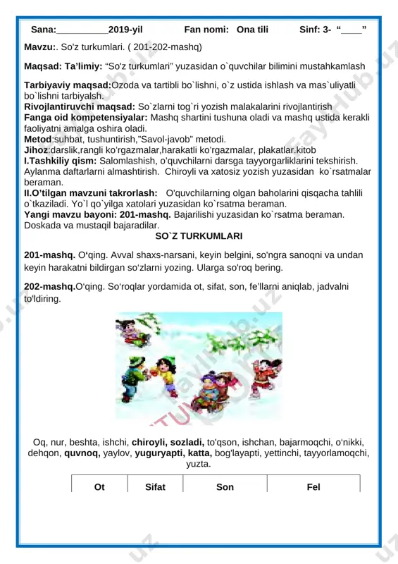 3-sinf ona tili iii-chorak — DOCX