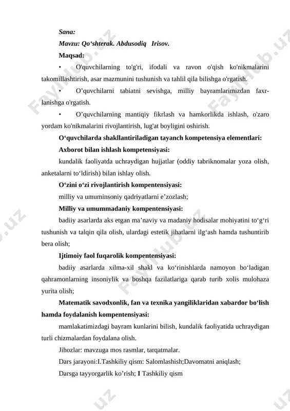 qo'shterak 3-sinf o'qish — DOCX