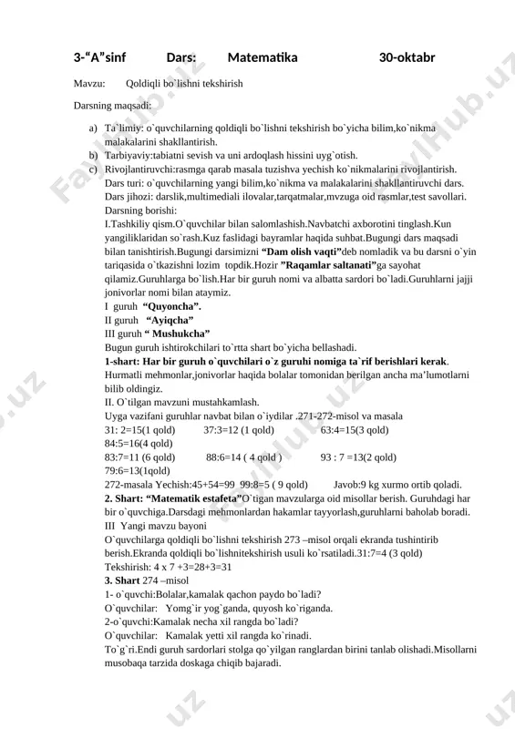30-oktabr matematika dars ishlanma — DOCX