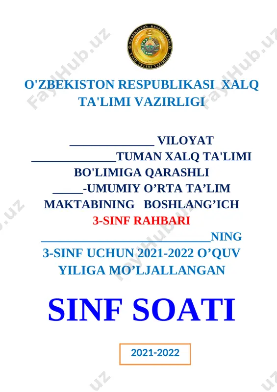 3-sinf soati 2021-2022 o'quv yili uchun xtb bulimi — DOCX