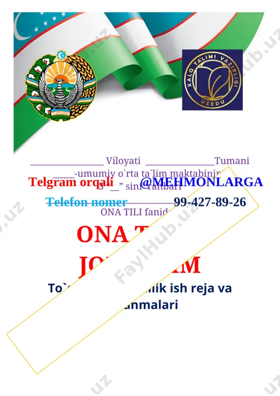 3-sinf ona tili to'garak 2021-2022 yil uchun xtb — DOCX