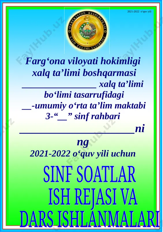 3-sinf sinf soati ish reja va konspekti — DOC