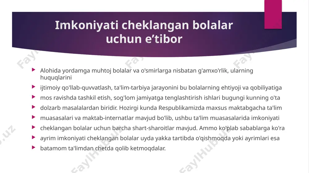 imkoniyati cheklangan bolalar uchun e’tibor — PPTX