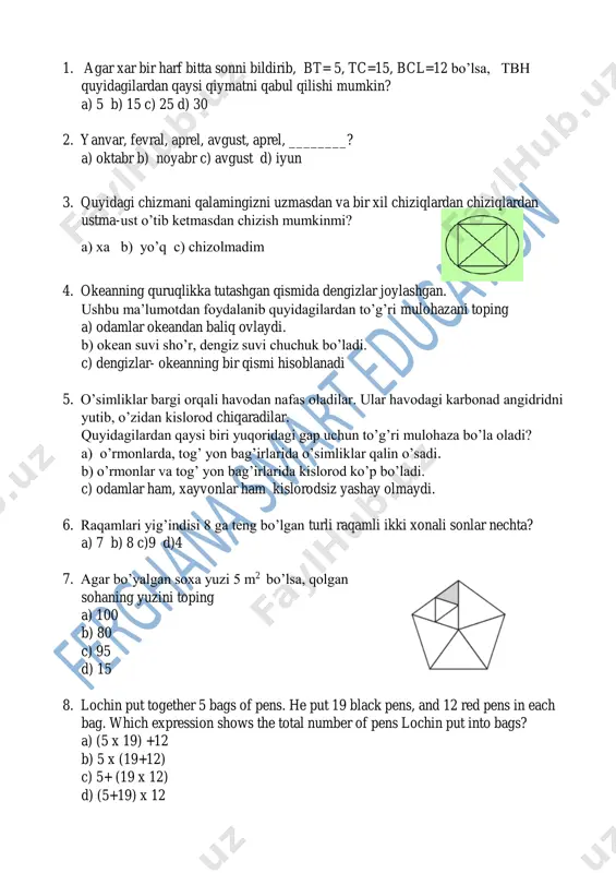 3-test 3-4 sinf uchun 18.12.20 — PDF