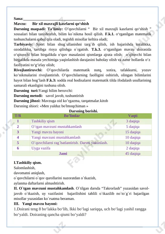3-sinf matematka iv-chorak tayyor — DOCX