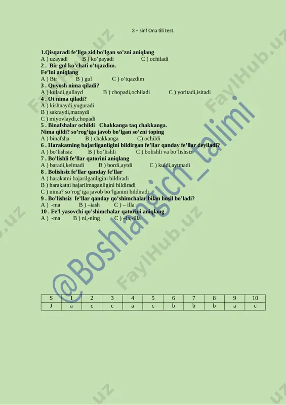 3 - sinf ona tili test — DOCX