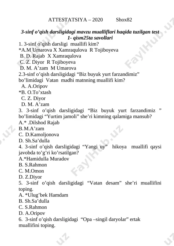 3-sinf o'qish mualliflari — DOCX