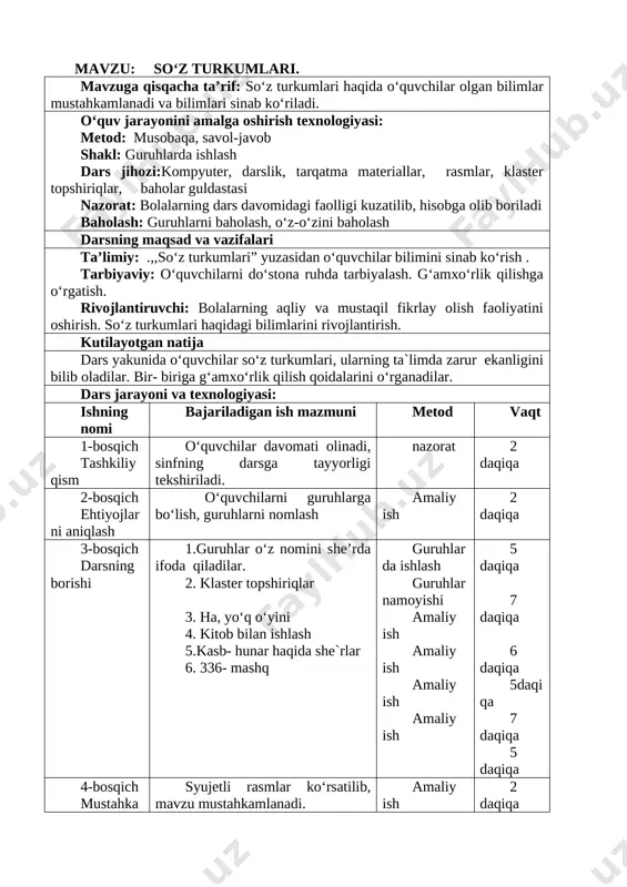so'z turkumlari ochiq dars — DOCX