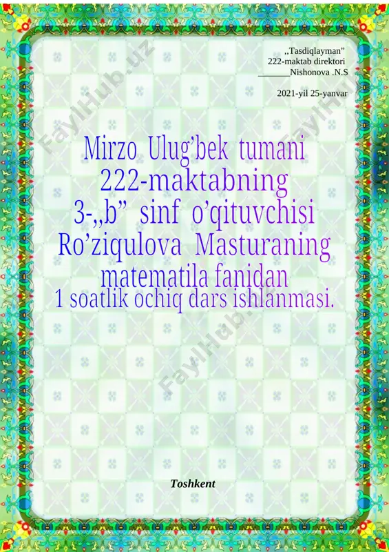 3-,,b''sinf matematika fanidan dars ishlanma — DOCX