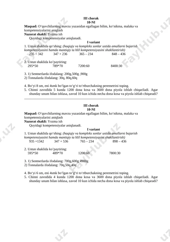 10-nazorat ishi matematikadan — DOCX