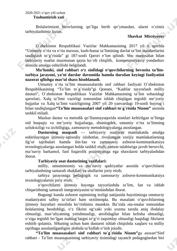 3-sinf 2020-2021 sinf soati dars ishlanmalari yangi — DOCX