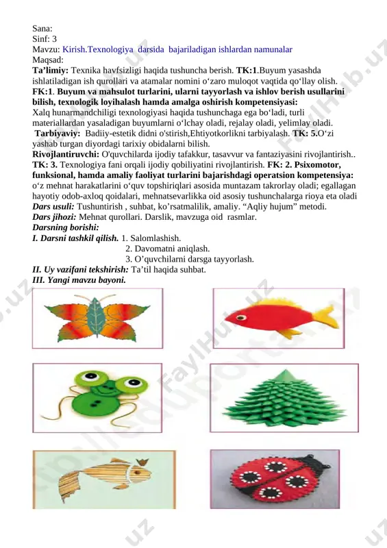 3-sinf texnologiya kanspekt — DOCX