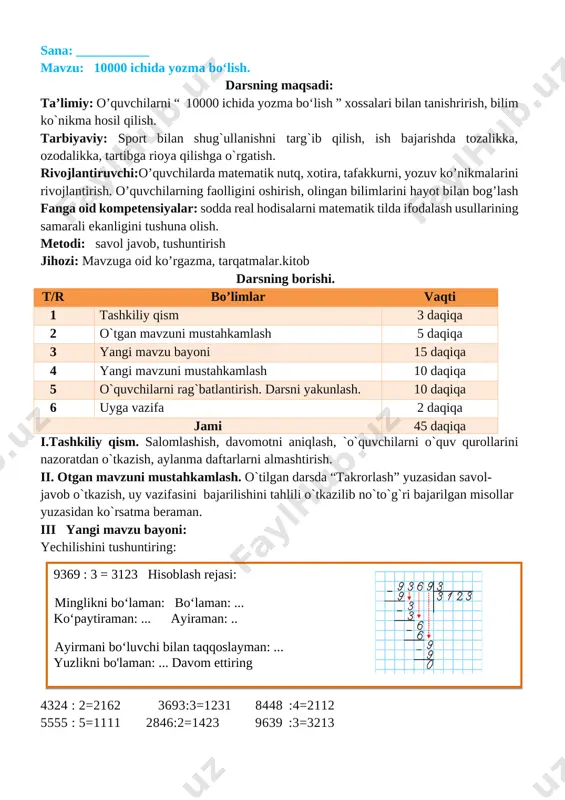 3-sinf matematika iii-chorak — DOCX