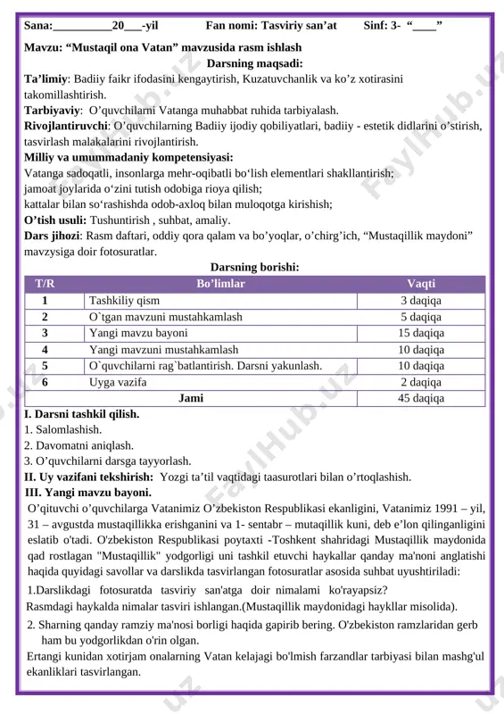 3-sinf tasviriy san'at — DOCX