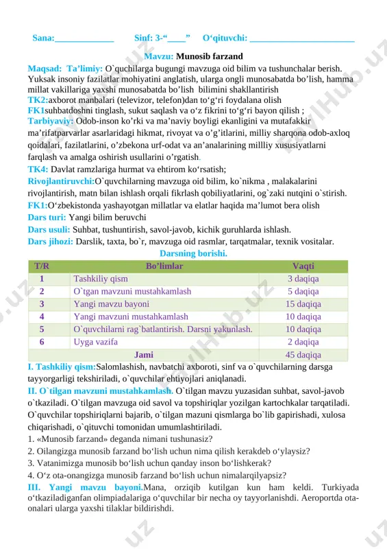 3-sinf tarbiya — DOCX