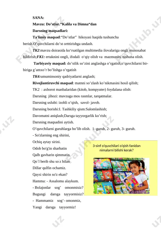 3-sinf do’stlar ochiq dars o'qish — DOCX