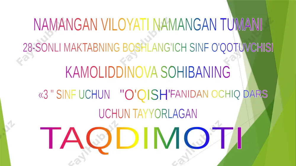 3-snf o'qish fanidan ochiq dars uchun slayd — PPTX