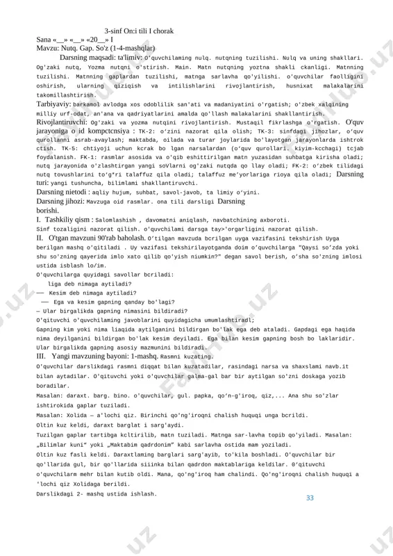 3-ona tili 1-chorak tayyor — DOCX