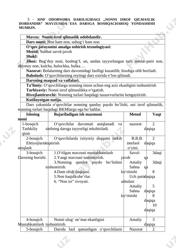 3-sinf odobnoma ochiq dars — DOCX