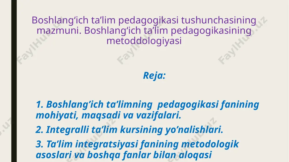 boshlangʻich taʼlim pedagogikasi tushunchasining mazmuni. boshlangʻich taʼlim pedagogikasining metoddologiyasi — PPTX