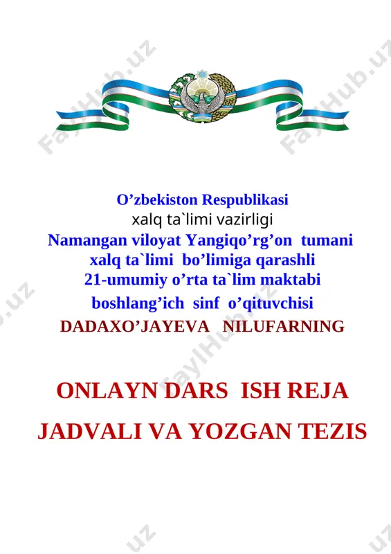 3-sinf onlayn ish reja tezis — DOCX