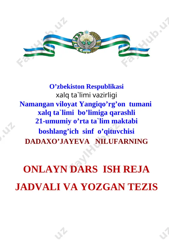 3-sinf onlayn ish reja tezis — DOCX