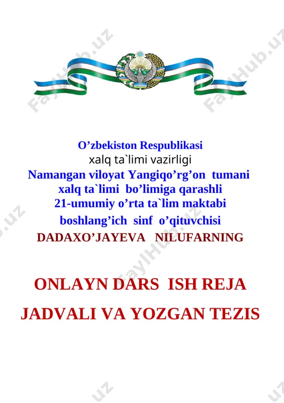 3-sinf tv onlayn ish reja tezis 30.03.20-08.08.20 gacha — DOCX