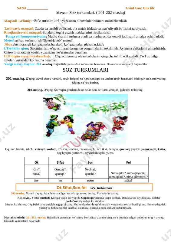 3-sinf ona tili 3-chorak konspekt 2019-2020 — DOCX
