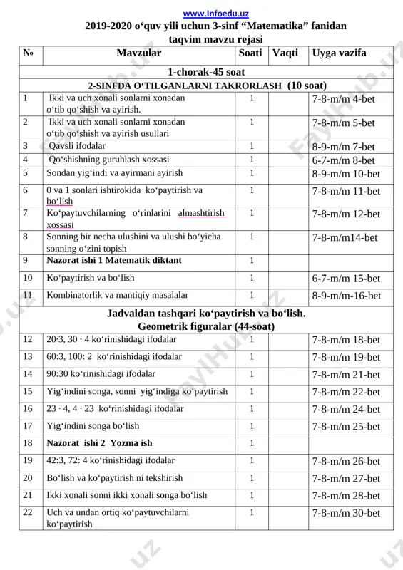 3-sinf matematika — DOCX