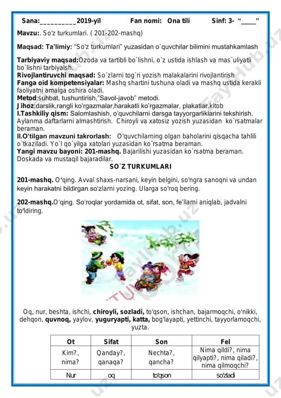 3-sinf ona tili iii-chorak — PDF