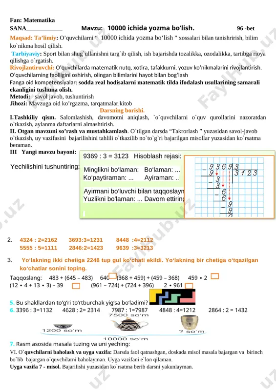 3 sinf 3-chorak matematika — DOCX