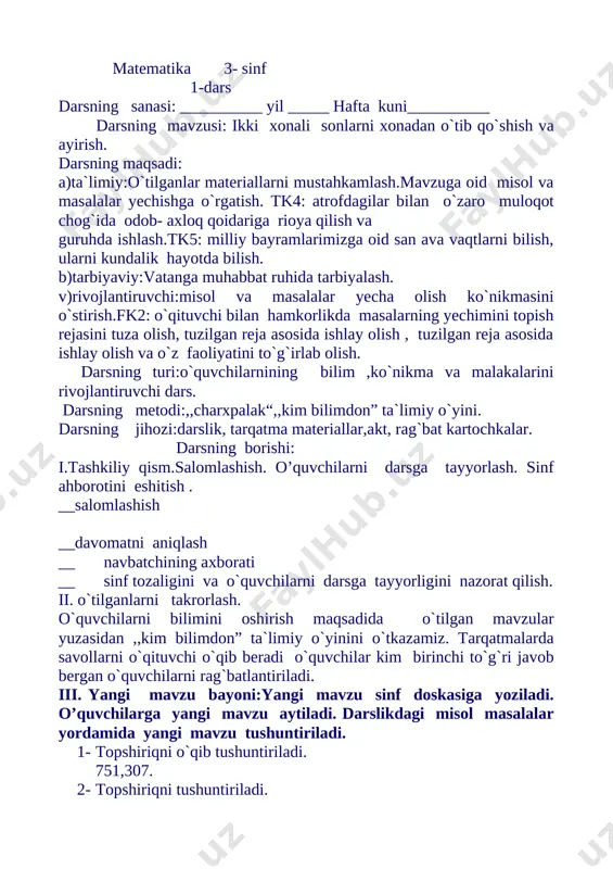 3-sinf matematika — DOCX