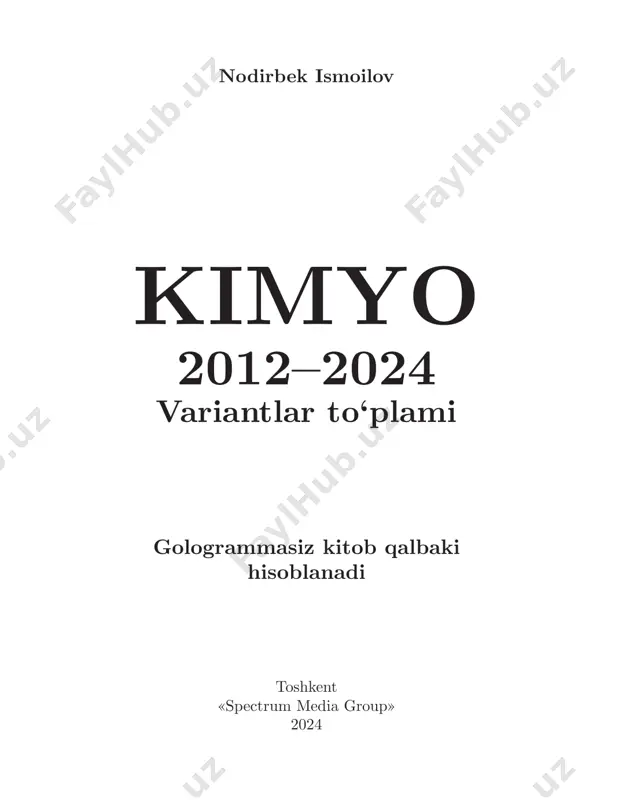 kimyo 2012-2024. variantlar to'plami (namuna) — PDF
