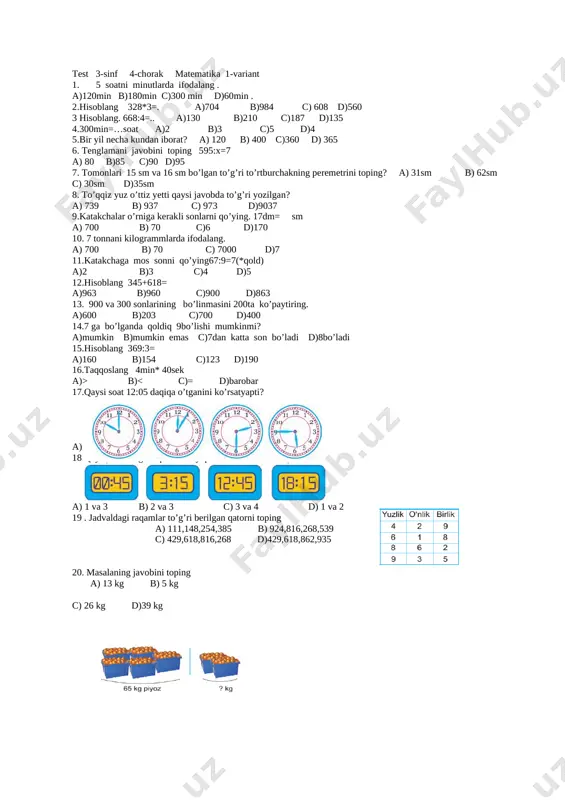 3-sinf matematika — DOCX