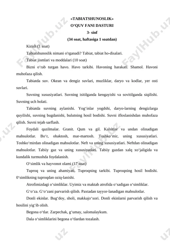 tabiatshunoslik 3-sinf — DOCX