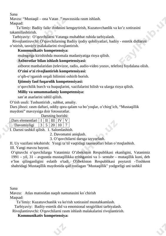 3-sinf tasviriy san'at namuna 2020 — DOCX