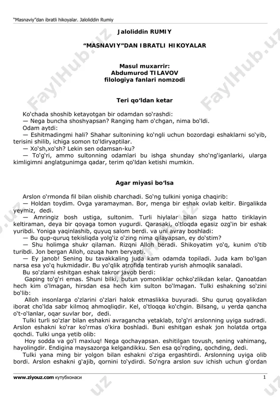 jaloliddin rumiy. masnaviydan hikoyatlar — PDF