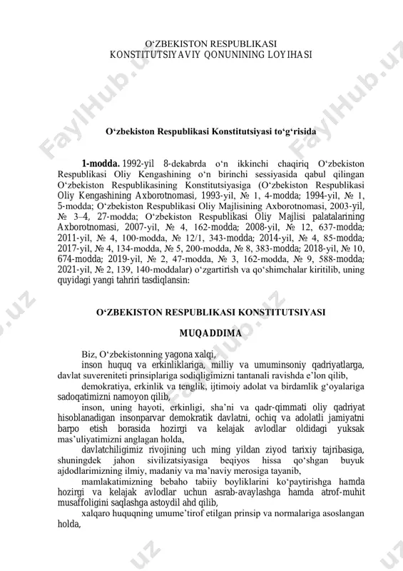 yangi konstitutsiya matni lotin — PDF