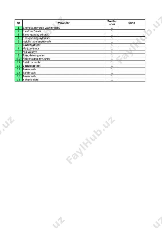 tabiiy fanlar 2-sinf 4-chorak — XLSX