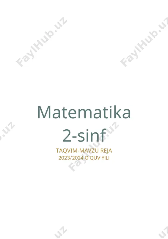 matematika 2-sinf taqvim reja 2-3-4 chorak — DOCX