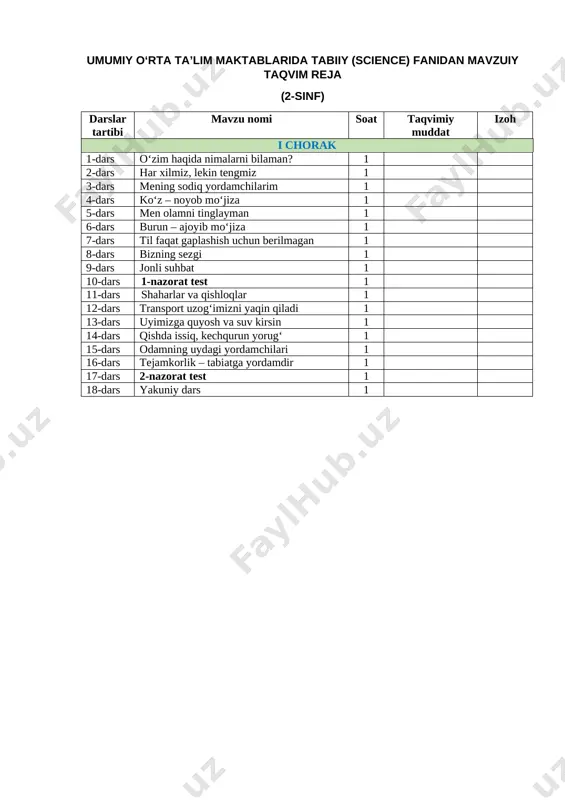 2-sinf science 2023-2024 — DOCX