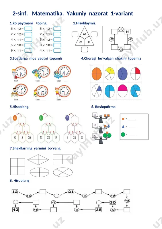 2-sinf . matematika. yakuniy nazorat. — DOCX