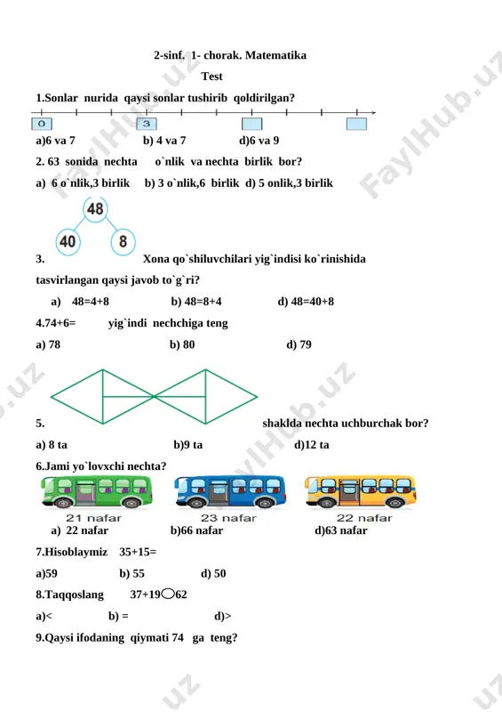 2-sinf.matematika. tanlov uchun test. — DOCX