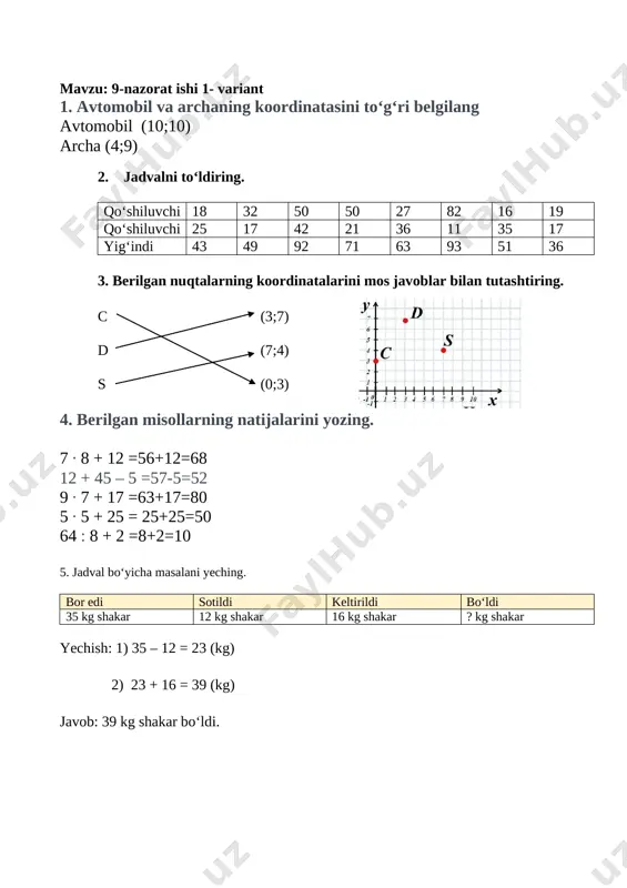 9-nazorat ishi_javoblar varaqasi — DOCX