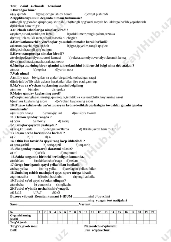 2-sinf monitoring test — DOCX