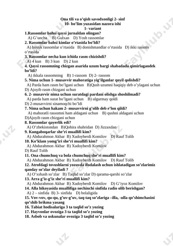2_sinf_ona_tili_o'qish_savodhonligi_4_chorak_10_bo'lim_nazorat_ishi — DOCX