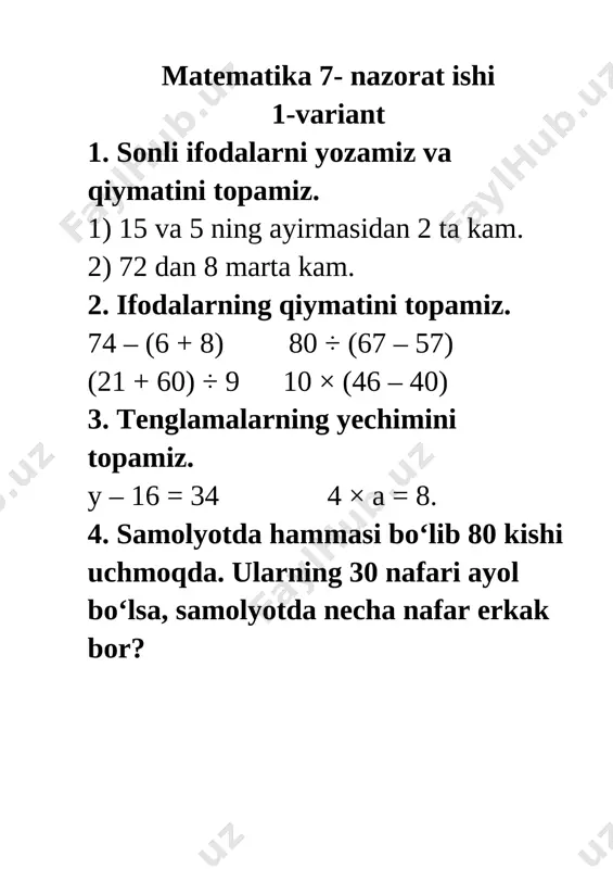 7 nazorat ishi matematika — DOCX