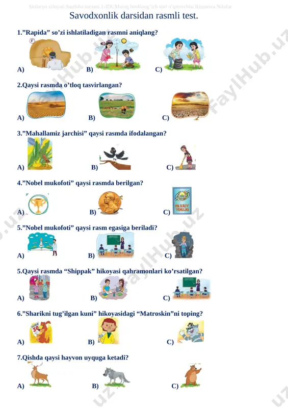 rasmli test savodxonlik — DOCX