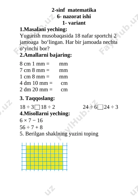 matem 6- nazorat ishi — DOCX
