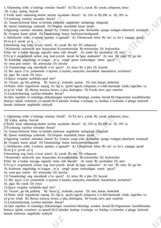 tabiiy fan 4-sinf nazorat ishi 2-chorak 30-noyabr — DOCX